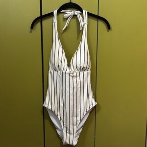 Cupshe Women’s Alice Stripe Halter One Piece Swimsuit Medium